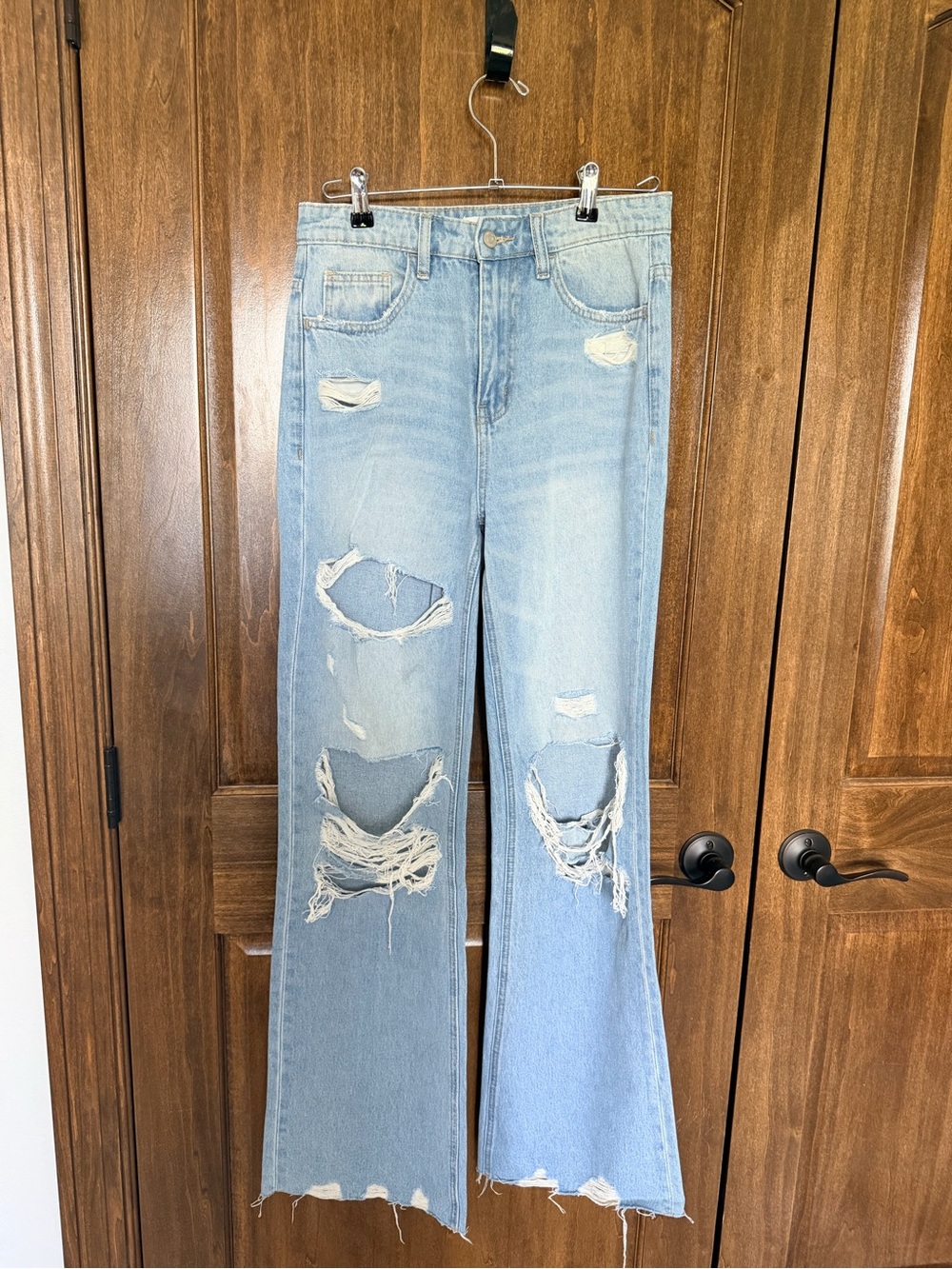Flying Monkey Light Wash Distressed Wide Leg Jeans
